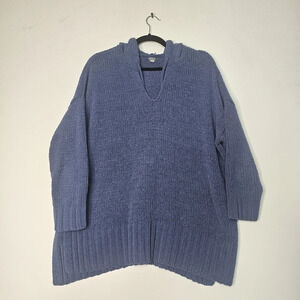 Aerie Women's Blue Soft Chenille Hooded Long Sweater Oversized XS